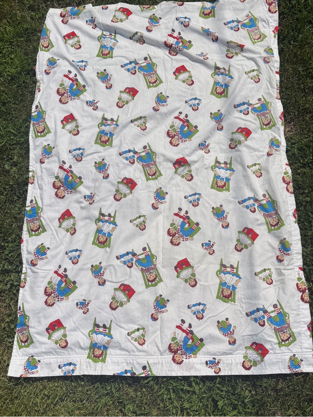 Raggedy Ann & Andy Print Cotton curtain - White with Red, Blue & Green